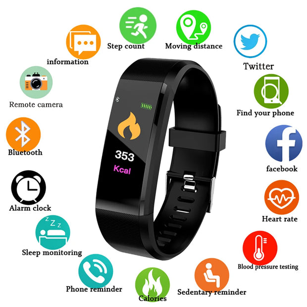 Men Women Smart Bracelet Watches Fitness Tracker Pressure Sport Watch Heart Rate Monitor Band